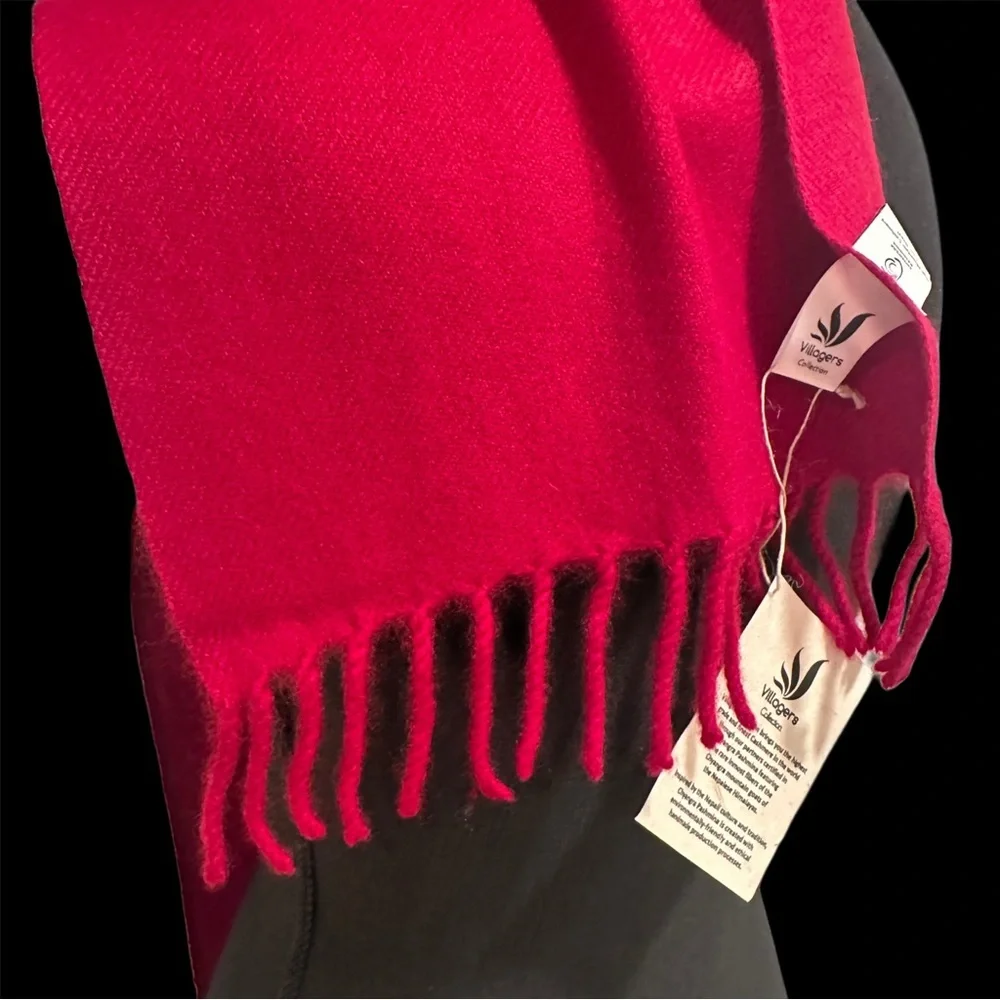 NWT Chyangra Pashmina 100% Pure 4-Ply Cashmere Scarf Handmade Nepal COA-PURE RED